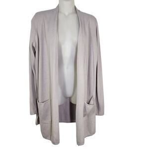LOFT Sweater Cardigan Medium Linen Blend Duster Long Lightweight Pockets Modern